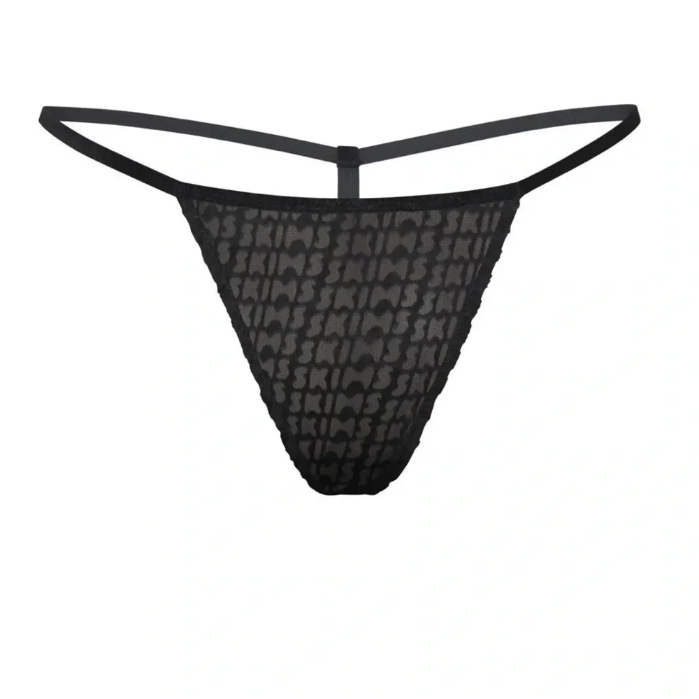 Skims Velvet String Thong, Black, 4X